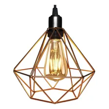 2 Pendente Aramado Diamante Lustre + Lâmpada Cobre Rose Gold Foto mini  3