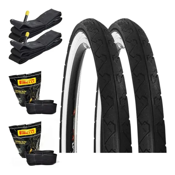 2 Pneu Kenda Faixa Branca Slick 26 + 2 Câmaras Pirelli Cor Preto/Branco Foto 1