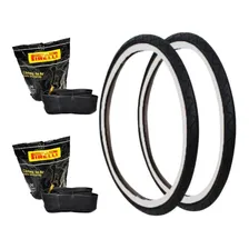 2 Pneu Kenda Faixa Branca Slick 26 + 2 Câmaras Pirelli Cor Preto/Branco Foto mini 2