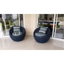 2 Poltronas Para Varanda Sacada E Jardim Em Fibra Sintética Cor Opcional Desenho Do Tecido Opcional Foto  mini 1