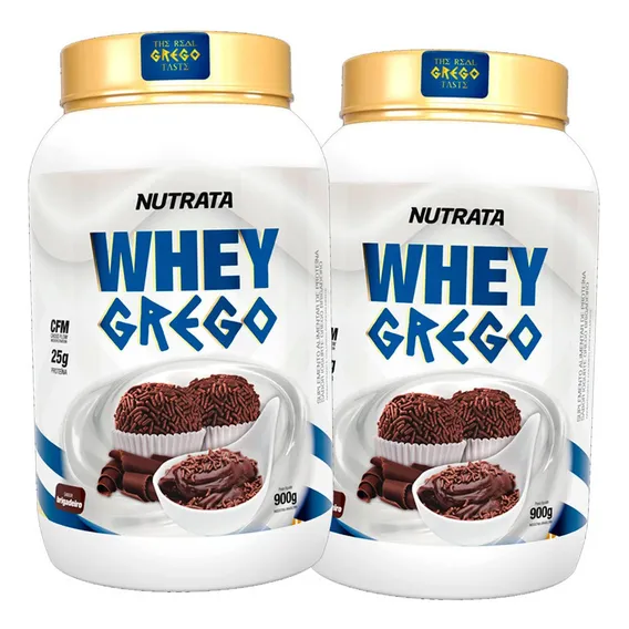 2 Potes Whey Grego 900g Cada - Nutrata Sabor Brigadeiro Foto 1