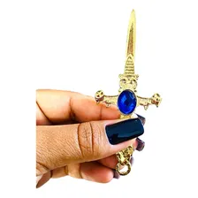 2 Punhal Cigano Dourado Pedra Azul Athame Wicca 10cm Foto mini  3