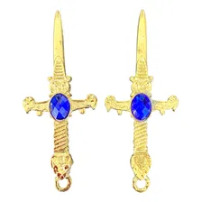 2 Punhal Cigano Dourado Pedra Azul Athame Wicca 10cm Foto  mini 1