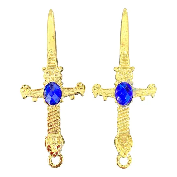 2 Punhal Cigano Dourado Pedra Azul Athame Wicca 10cm Foto 1