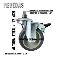 2 Rodizio Giratório C/ Freio + 2 Fixo Parafuso 4 Polegadas Foto mini  3