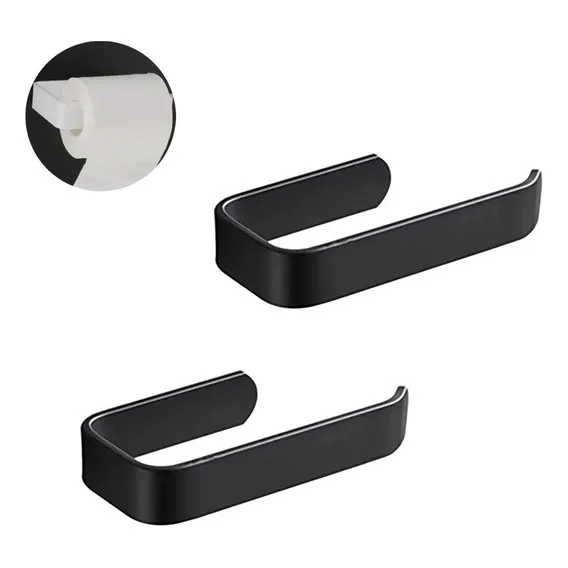 2 Suportes Porta Papel Higiênico Banheiro Parede Azulejo 3m Cor Preto Foto 1