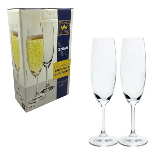 2 Taças Cristal Titanium Champanhe 220ml Bohemia Espumante Foto 1