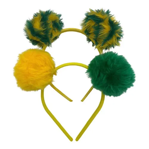 2 Tiaras Pompom Infantil Encapadas Verde E Amarelo Brasil Foto 1