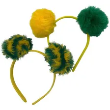 2 Tiaras Pompom Infantil Encapadas Verde E Amarelo Brasil Foto mini 2