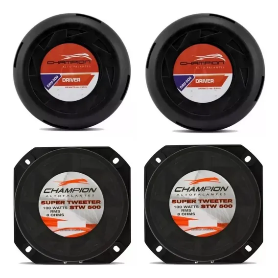 2 Tweeter + 2 Driver Champion 400w 8 Ohms Similar Selenium Cor Preto Foto 1