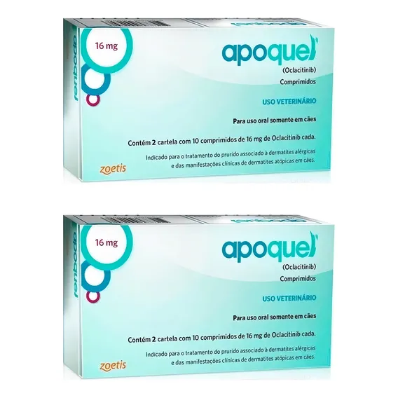 2 Unid Apoquel Dermatológico Anti Coceira Cães 16mg 20 Comp Foto 1