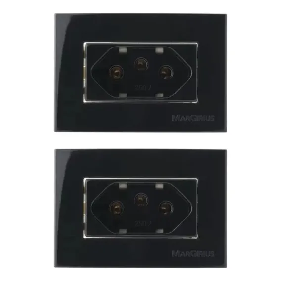 2 Unid. Tomada Para Moveis Mdf 2p T Preta 20a 250v Nbr 14136 Cor Preto Foto 1