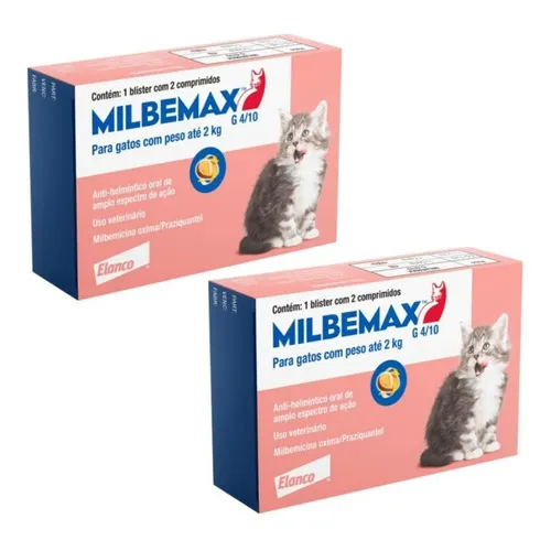 2 Vermifugo Milbemax Para Gatos Até 2kg - 2 Comprimidos Foto 1