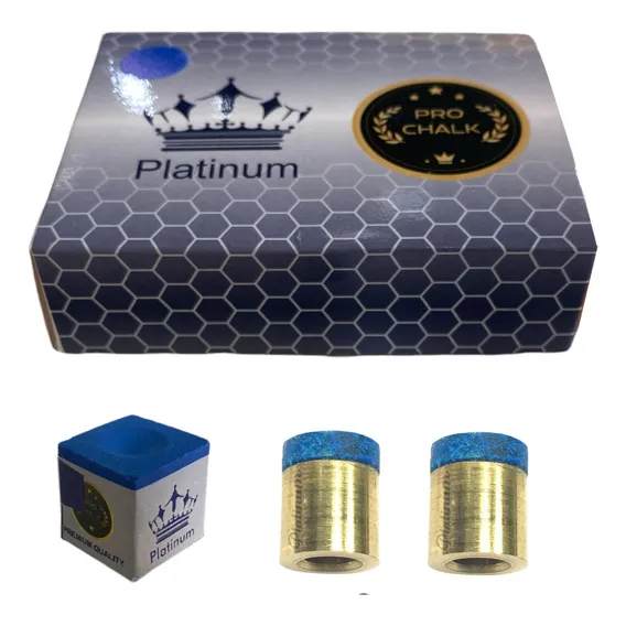2 Virolas De Metal Com Sola De Couro + 1 Giz Bilhar Sinuca Cor Azul Foto 1