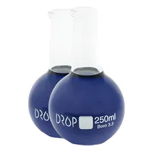 2 X Balão Fundo Chato Plano Vidro 250ml Vidro Laboratório Foto mini 1