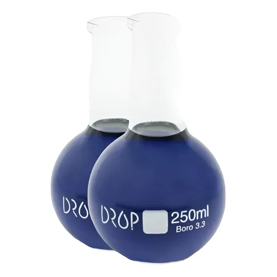 2 X Balão Fundo Chato Plano Vidro 250ml Vidro Laboratório Foto 1