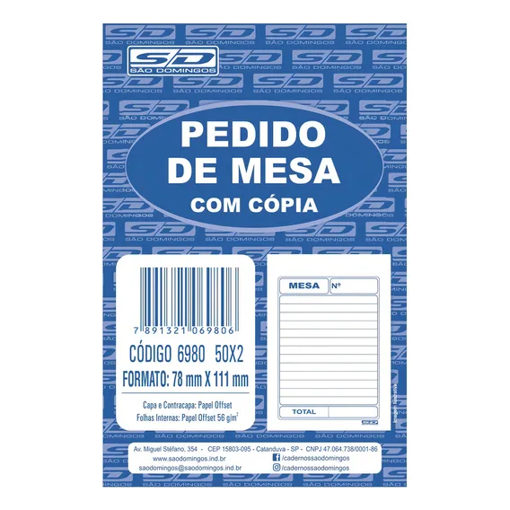 20 Blocos Comanda Pedido De Mesa C/ C贸pia 2 Vias 50x2 S茫o Domingos Pedido Mesa Foto 1