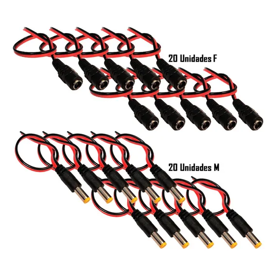 20 Conector Rabicho P4 Macho + 20 Rabicho P4 Femea Cftv Led Foto 1