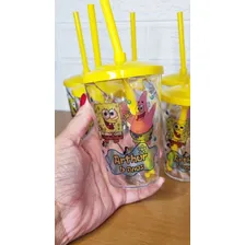 20 Copos Twister C/ Tampa E Canudo Personalizado Bob Esponja Cor Transparente Foto mini 3