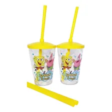 20 Copos Twister C/ Tampa E Canudo Personalizado Bob Esponja Cor Transparente Foto mini 1