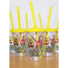 20 Copos Twister C/ Tampa E Canudo Personalizado Bob Esponja Cor Transparente Foto mini 2
