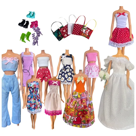 (20 Itens) Roupinhas+ Bolsinhas + Sapatinhos Para Barbie Foto 1