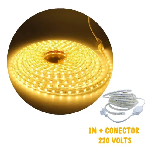 20 Metro Fita Mangueira Chata 220v Led 3000k 5050 + Conector Cor da luz Branco-quente Tensão de operação 220 volts 220 Volts Foto 1