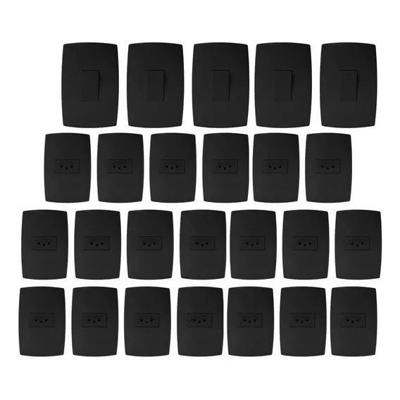 20 Tomada + 5 Interruptores Modular Casa Completa Blux Preta Cor Preto Semi Brilho Foto 1