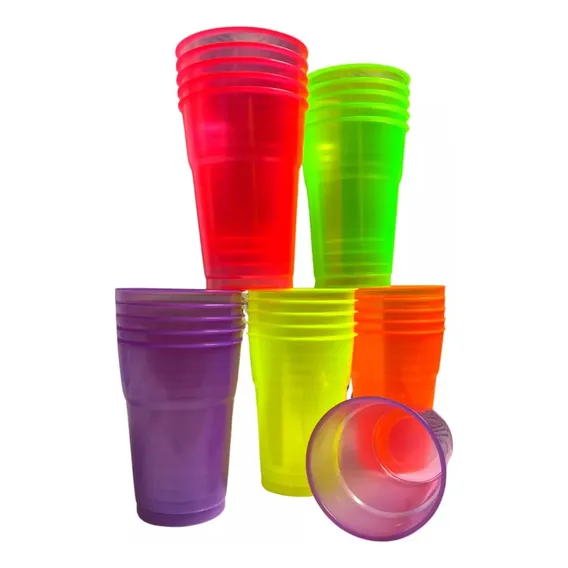 200 Copos Descartável Neon Festa Balada 300ml Sortido Brilho Cor Lilás Foto 1
