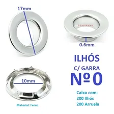 200 Ilh贸s N煤mero 0 (17mm) + 200 Arruela Com Garra Cor Niquelado Foto mini 2