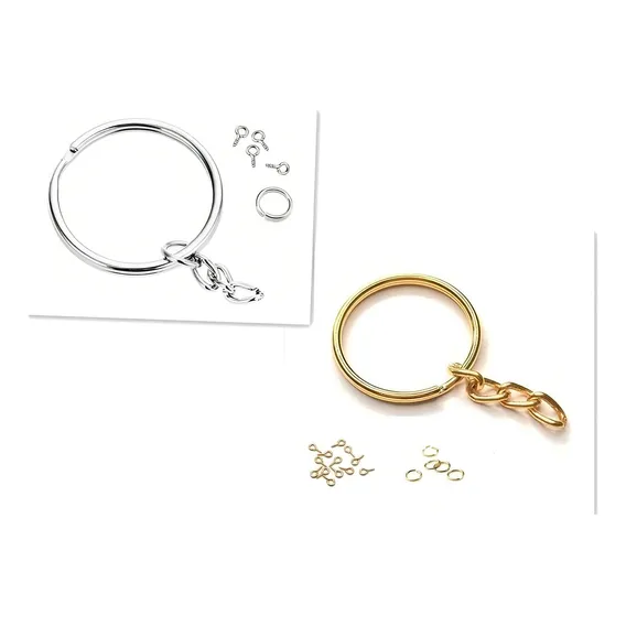 200 Pcs Argola Chaveiro+elo 8mm+mini Pitão Prata/dourado Foto 1