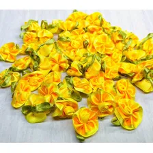 200 Unidades Flor De Rococ贸 Com Folhas 2cm 0663 - Amarelo Foto mini 3