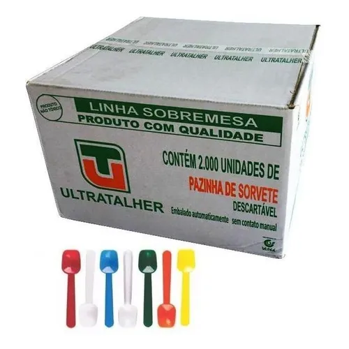 2.000 Pazinha Colher P/sorvete Colorido 7,5cm Ultra (1cx) Foto 1