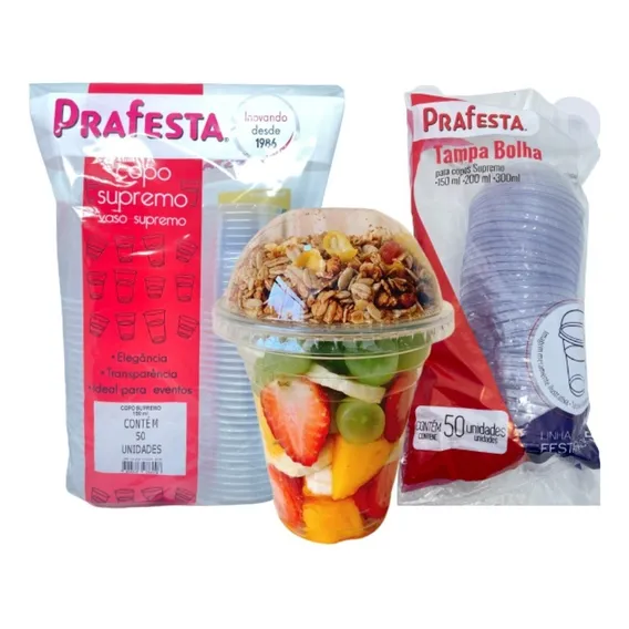 200un Kit Copo Supremo Cristal 300ml + Tampa Bolha Sem Furo Foto 1
