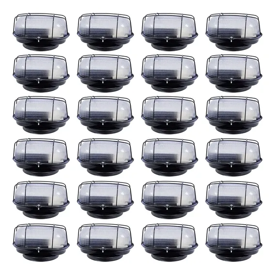 24 Arandelas Luminária Oval Tartaruga Preta Aço Com Vidro Foto 1