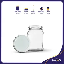 24 Potes De Vidro 185ml Madrid + Tampas Metálicas + Lacres Cor Branco Foto mini 2