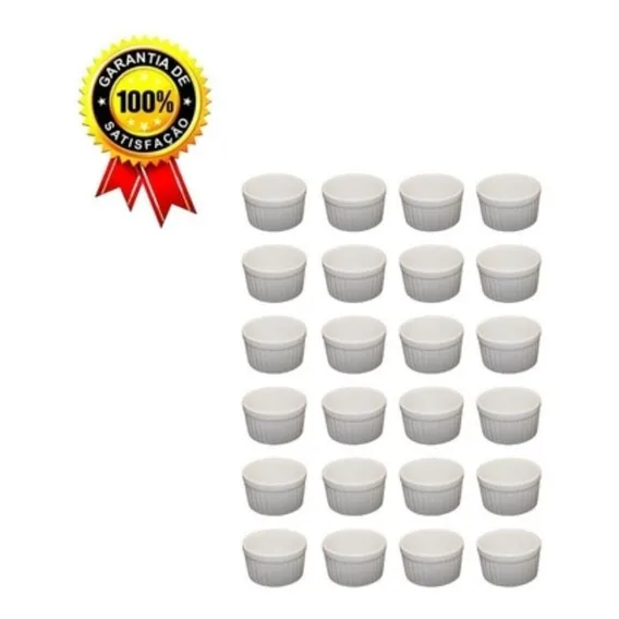 24 Ramekin Canelado Porcelana Primeira Linha 90ml Bv285 Cor Branco Molheira petisqueira. Foto 1