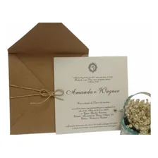 25 Kit Convites Rustico Casamento Completo 17x17cm Acessorio Cor Kraft Reciclato Branco Foto mini 1