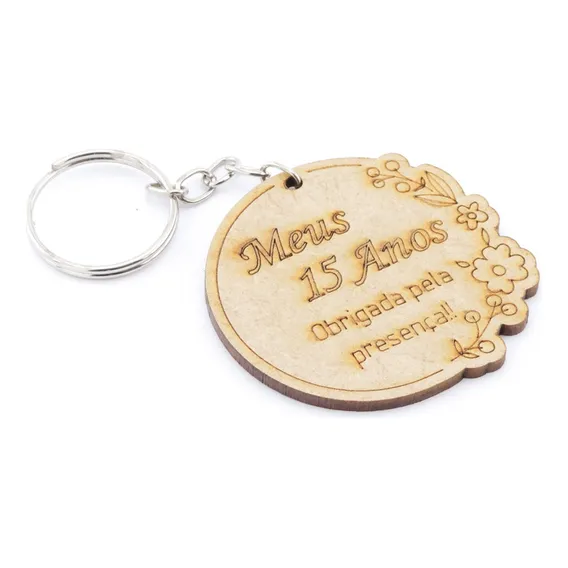 25 Lembrancinha Chaveiro Personalizado Mdf 15 Anos Floral Cor Ocre Foto 1