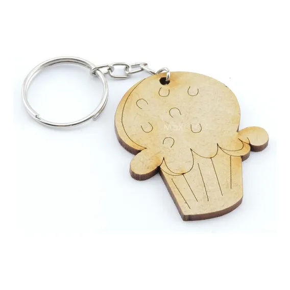 25 Lembrancinha Chaveiro Personalizado Mdf Doce Cupcake Cor Ocre Foto 1