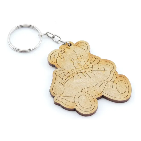 25 Lembrancinha Chaveiro Personalizado Mdf Ursinha Vestido Cor Ocre Foto 1