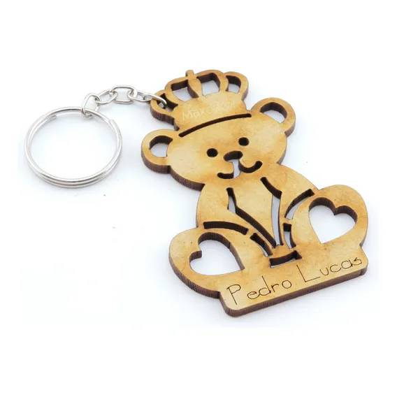 25 Lembrancinha Chaveiro Personalizado Mdf Urso Coroa Cor Ocre Foto 1