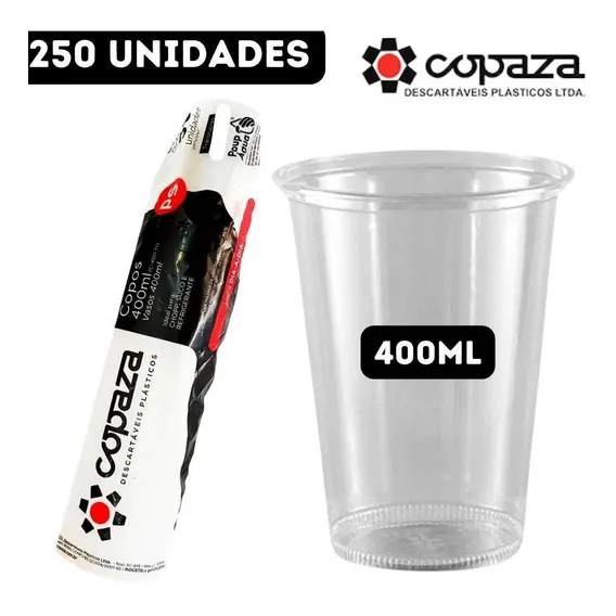 250un Copo Plástico 400ml Descartável Copaz Liso Translúcido Foto 1