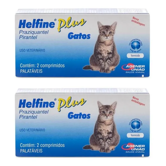 2un. Helfine Plus Vermífugo Para Gatos - 2 Comprimidos Foto 1