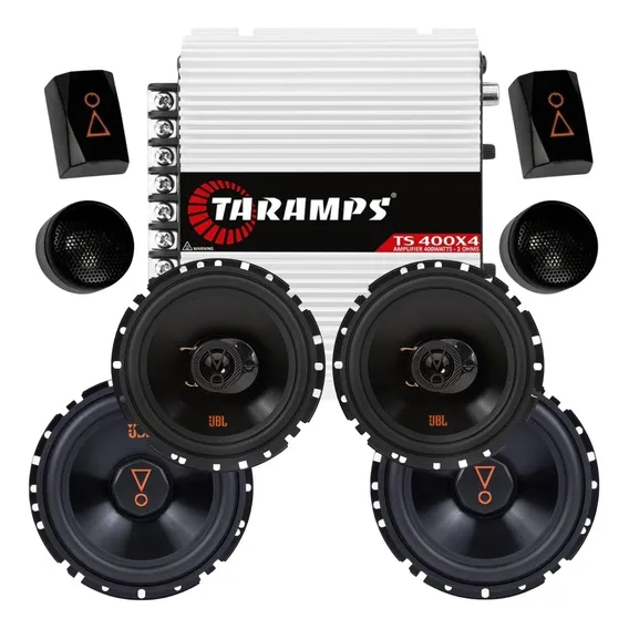 2vias Jbl+ Par Alto Falantes Jbl 6 Triaxial + M贸dulo Taramps Cor Preto Foto 1
