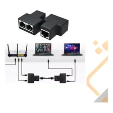 2x Adaptador Duplicador Cabo De Rede + 2x Cabos 5m Internet Foto mini 3