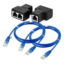 2x Adaptador Duplicador Cabo De Rede + 2x Cabos 5m Internet Foto mini 1