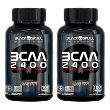 2x Bcaa 2400 Black Skul - 100 Tabs - Ganho De Massa Muscular Sabor Sem Sabor Foto  mini 1