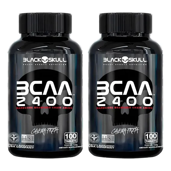 2x Bcaa 2400 Black Skul - 100 Tabs - Ganho De Massa Muscular Sabor Sem Sabor Foto 1