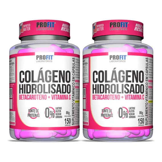 2x Colágeno Hidrolisado Betacaroteno+vit C 150 Caps - Profit Sabor Sem Sabor Foto 1